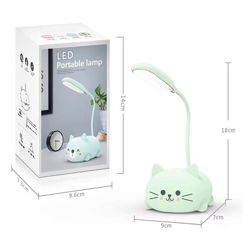 Neioaas LED Desk Lamp for Kids, Cute Cat Lamp USB Rechargeable Reading Light,Portable LED Table Light, Flexible Gooseneck Eye-Care Cartoons Small Desk Lamp Girls Gifts (Green) - Image 2
