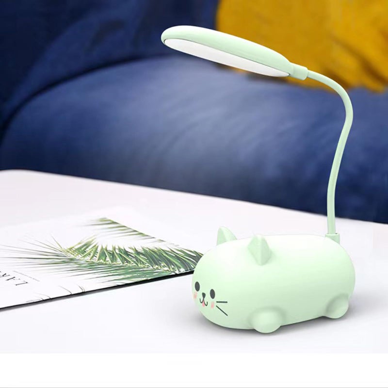 Neioaas LED Desk Lamp for Kids, Cute Cat Lamp USB Rechargeable Reading Light,Portable LED Table Light, Flexible Gooseneck Eye-Care Cartoons Small Desk Lamp Girls Gifts (Green) - Image 3