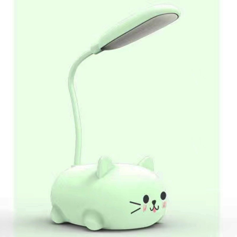 Neioaas LED Desk Lamp for Kids, Cute Cat Lamp USB Rechargeable Reading Light,Portable LED Table Light, Flexible Gooseneck Eye-Care Cartoons Small Desk Lamp Girls Gifts (Green) - Image 1