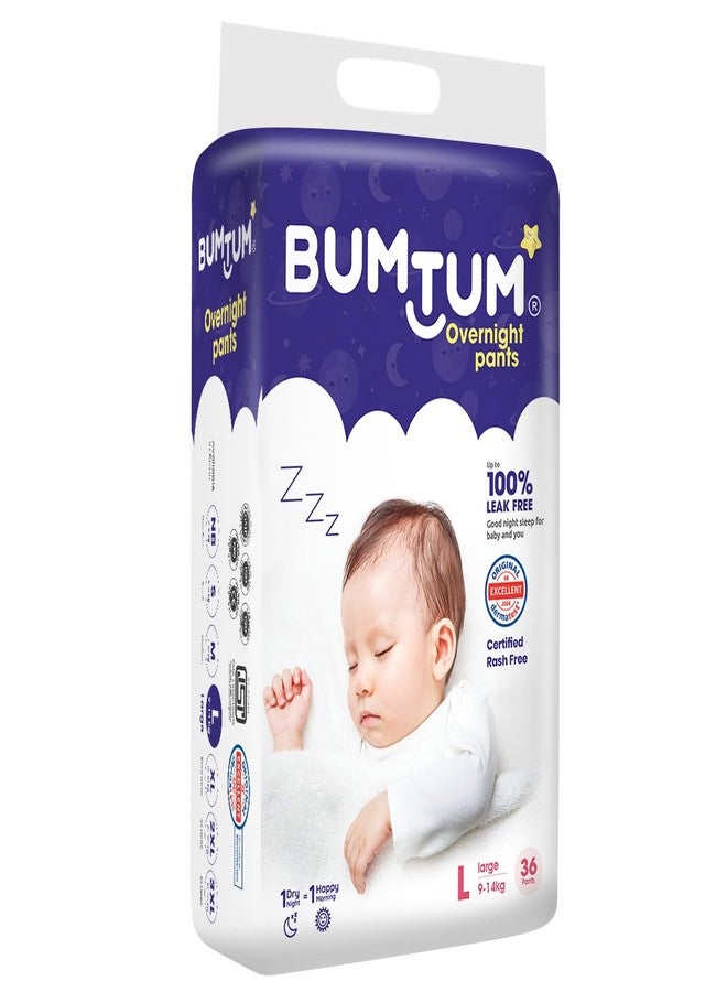 Bumtum Baby Overnight Diaper Pants - Size L (9-14 kg), 36 Count | All night Absorption with Pillow Soft Comfort | No Leak | 100% Rashfree | With soothing Chamomile Microbial Layer | Pack of 1 - Image 2