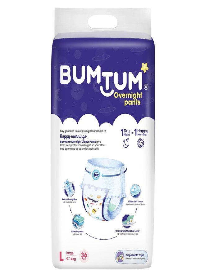 Bumtum Baby Overnight Diaper Pants - Size L (9-14 kg), 36 Count | All night Absorption with Pillow Soft Comfort | No Leak | 100% Rashfree | With soothing Chamomile Microbial Layer | Pack of 1 - Image 3
