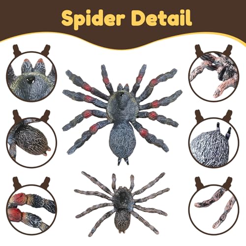 SCAHOW Realistic Fake Spiders 2pcs Plastic Spider Toys Figures with Giant Whiteknee Tarantula Educational Insect Animal Figures for Kids Toddlers Halloween Decoration Prank Props - Image 5