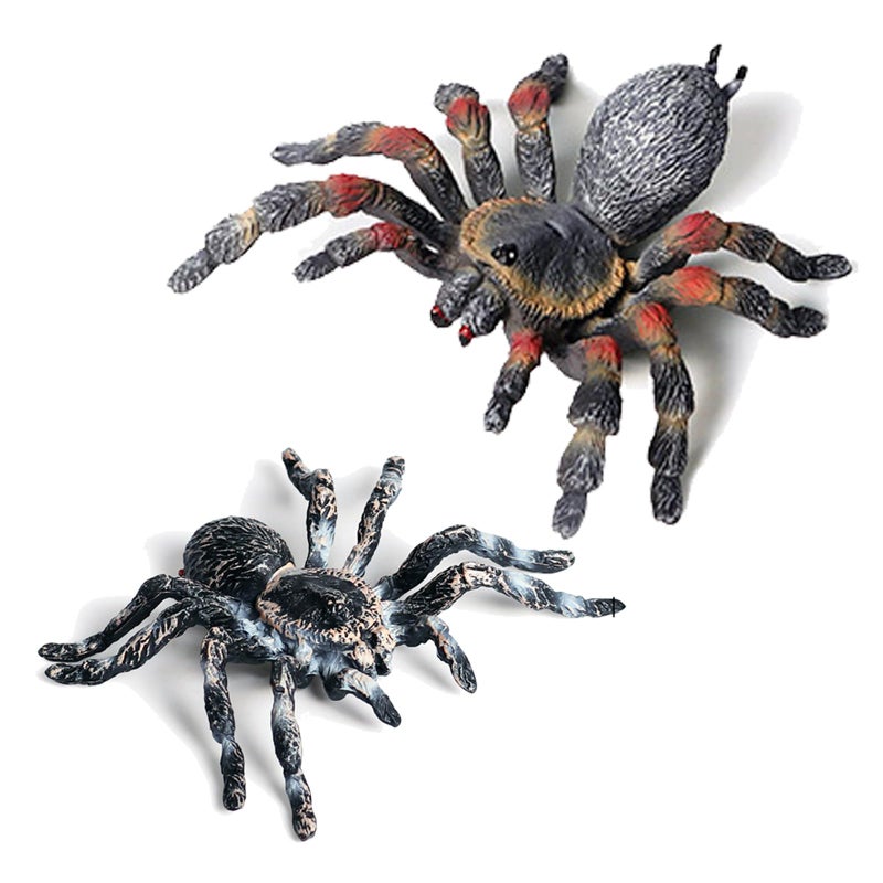SCAHOW Realistic Fake Spiders 2pcs Plastic Spider Toys Figures with Giant Whiteknee Tarantula Educational Insect Animal Figures for Kids Toddlers Halloween Decoration Prank Props - Image 3