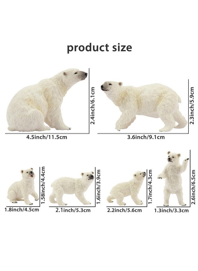 TOYMANY مجموعة تماثيل دببة قطبية من تويماني 6 قطع مع دب قطبي صغير، 2-4" حيوانات القطب الشمالي البلاستيكية الواقعية مجموعة عائلية لعيد الميلاد ألعاب تعليمية زينة كعكة هدايا عيد الميلاد للأطفال - Image 4