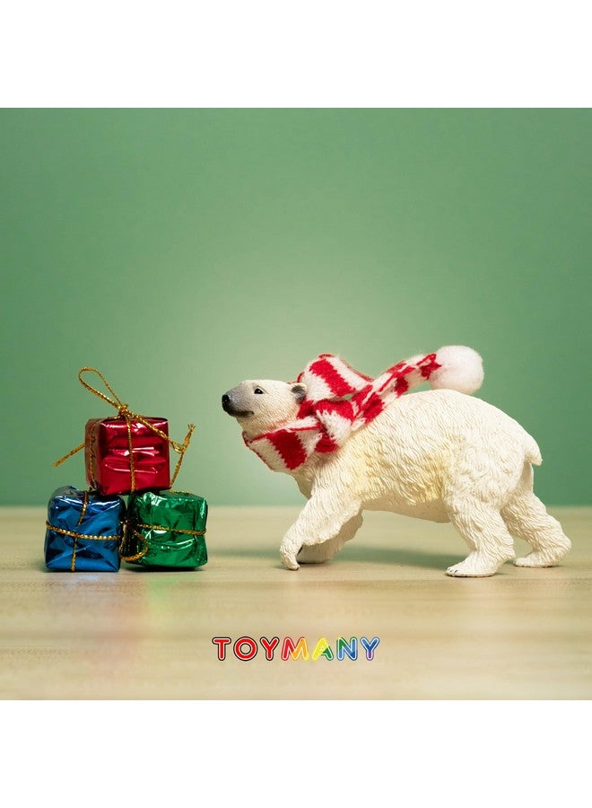 TOYMANY مجموعة تماثيل دببة قطبية من تويماني 6 قطع مع دب قطبي صغير، 2-4" حيوانات القطب الشمالي البلاستيكية الواقعية مجموعة عائلية لعيد الميلاد ألعاب تعليمية زينة كعكة هدايا عيد الميلاد للأطفال - Image 2