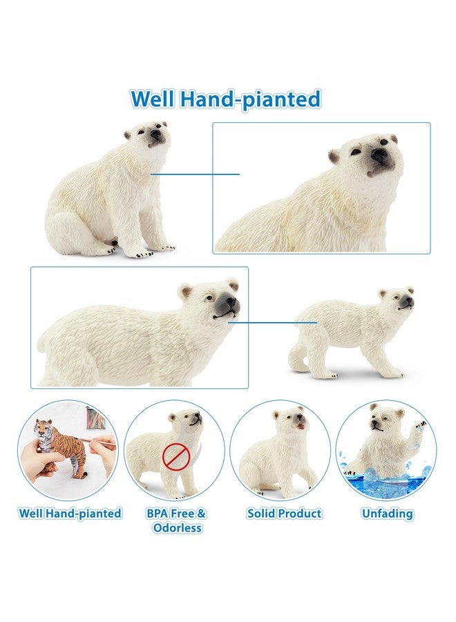 TOYMANY مجموعة تماثيل دببة قطبية من تويماني 6 قطع مع دب قطبي صغير، 2-4" حيوانات القطب الشمالي البلاستيكية الواقعية مجموعة عائلية لعيد الميلاد ألعاب تعليمية زينة كعكة هدايا عيد الميلاد للأطفال - Image 5