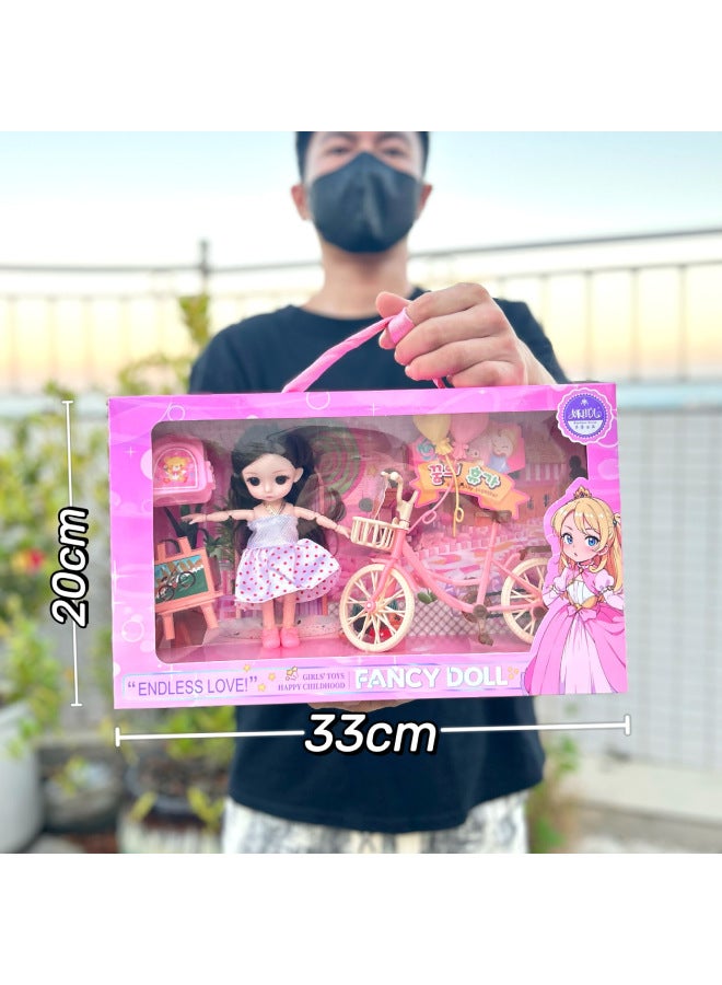 Girls Princess Doll Set Training Institution Gift Set Children's Toy Gift Set-Color:3688-229 Bicycle Doll Set 【gift Box 33*20】 - Image 1