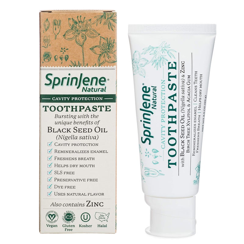 SprinJene Natural Fluoride Toothpaste â€“ Natural Toothpaste for Gum Health & Cavity Protection â€“ Patented Black Seed Oil & Zinc Formula for Healthy Teeth & Gums â€“ Made in The USA (2 Pack) - Image 1