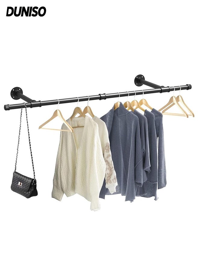 DUNISO Wall Mounted Clothes Rack, Industrial Pipe Clothing Racks Wall Mount, Heavy Duty Detachable Iron Garment Bar, Saving Space, Multi-Purpose Hanging Rod, Display Clothes Rod for Bedroom, Laundry Room - Image 1