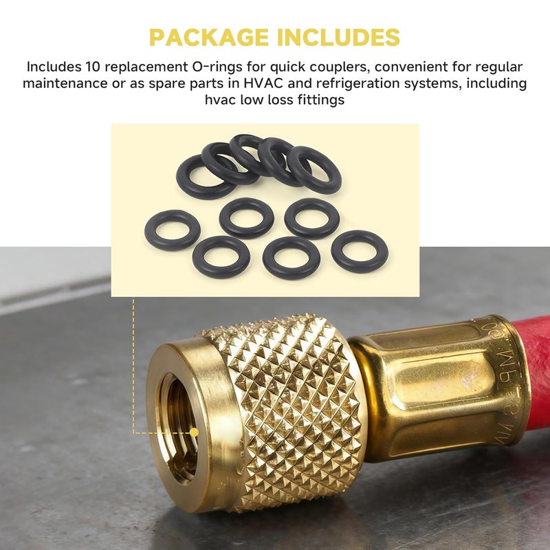 FixBear 10Pack 19037 ORing Seals, Compatible with Yellow Jacket SealRight 1/4" Quick Couplers 19109 and 19209, HVAC Low Loss Fittings, Compatible with Yellow Jacket Hose Gasket, Refrigerant Hose Seal Rings - Image 3