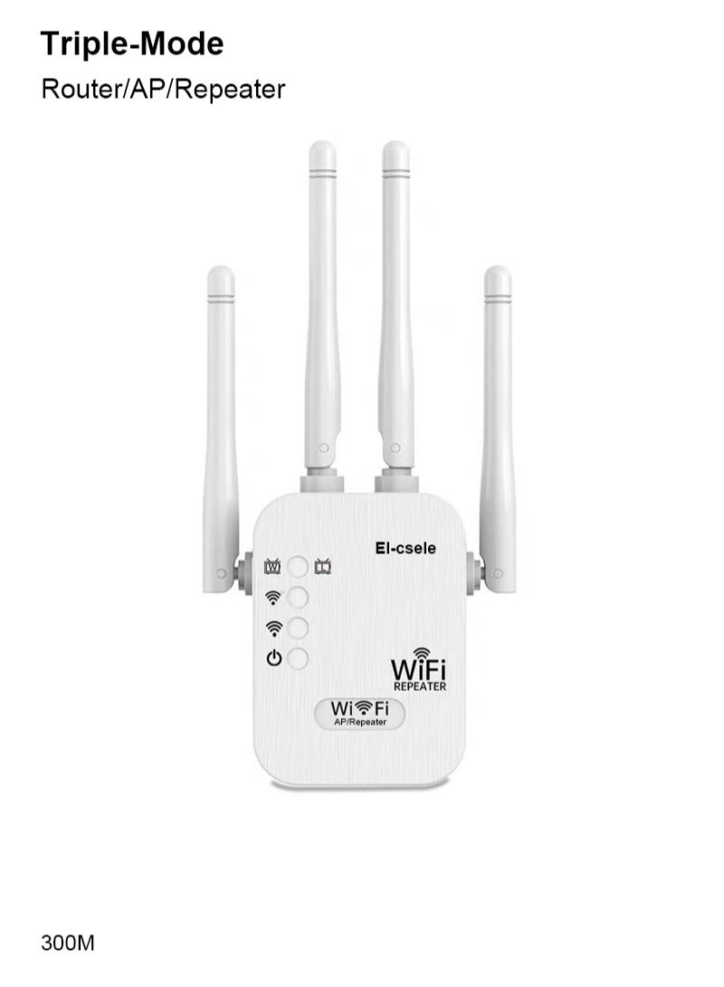 El-csele 300 Mbps 2.4G Band WiFi Extender Repeater AP Router Triple Mode 1722 sq ft Coverage 4 High-Gain Antennas One-Touch Pairing - Image 1