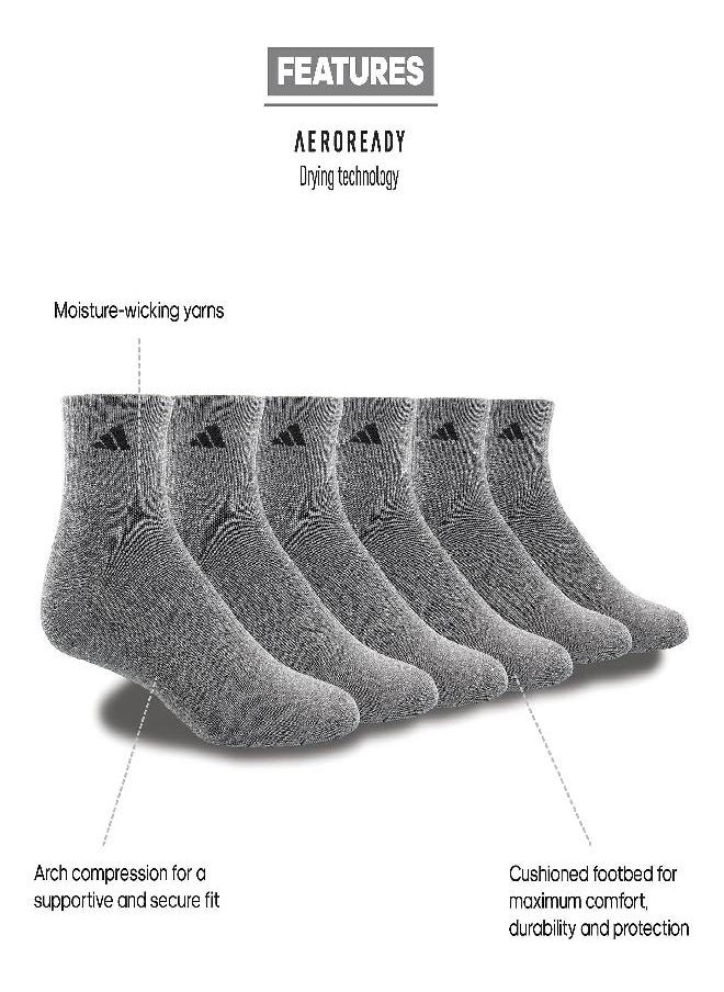 Adidas - Men'S Athletic Cushioned Quarter Socks (With Arch Compression For A Secure Fit (6-Pair), Heather Grey/Black, X-Large - Image 1
