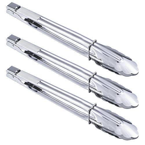 HINMAY Stainless Steel Serving Tongs Grilling Tongs for Cooking Camping Barbecue 12Inch 3 Pieces