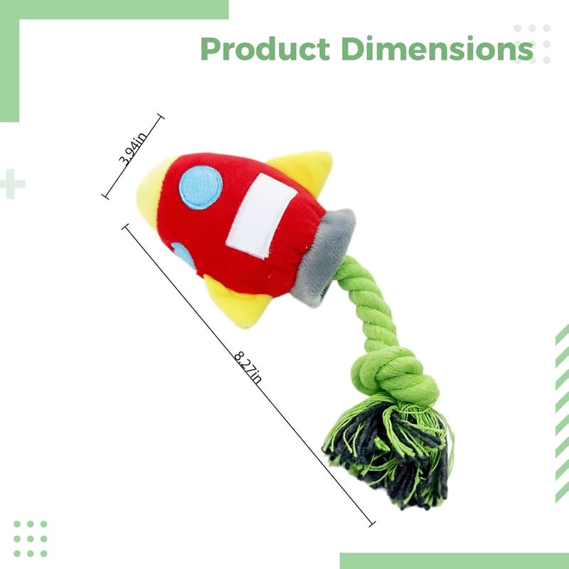 Rocket Shape Plush Dog Toy with Rope Tug, Interactive Puppy Chew Toy, Squeaker Included, for Small and Medium Dogs, 8.3 X 3.9 in - Image 3