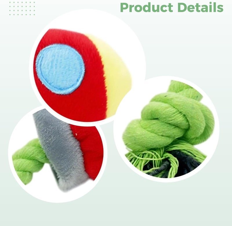 Rocket Shape Plush Dog Toy with Rope Tug, Interactive Puppy Chew Toy, Squeaker Included, for Small and Medium Dogs, 8.3 X 3.9 in - Image 4