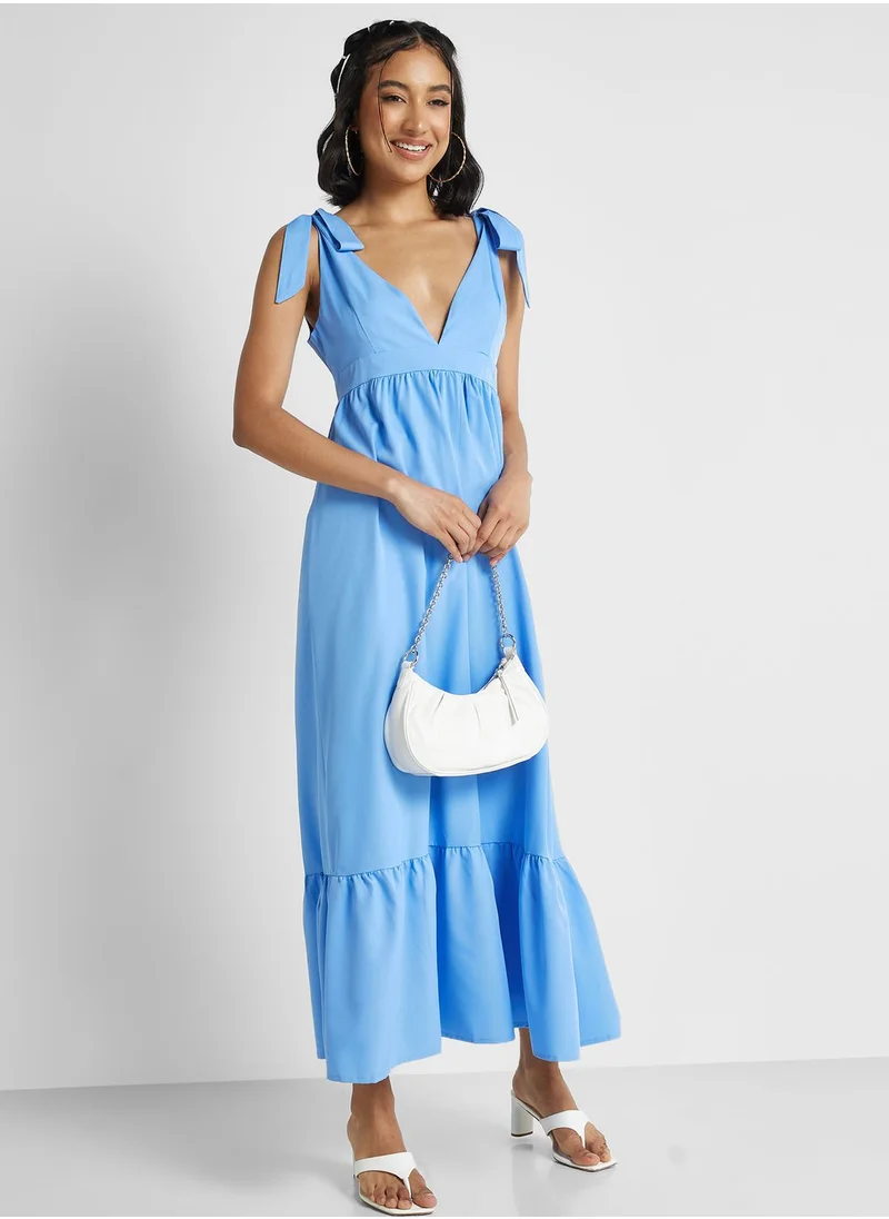 Ginger Tie Up Detail Tiered Maxi Dress