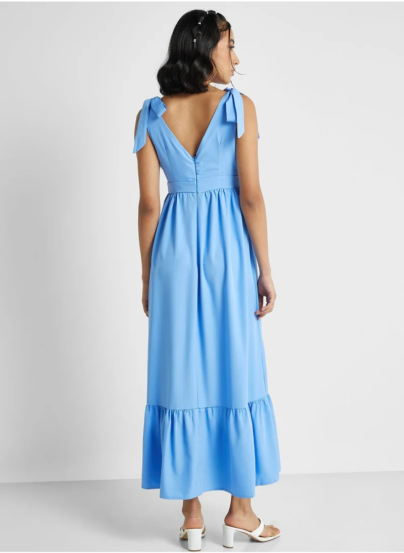 Ginger Tie Up Detail Tiered Maxi Dress