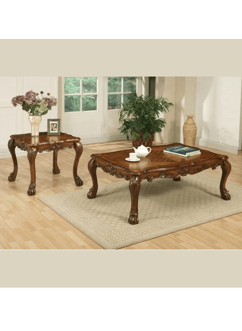 Wooden Twist - Wooden Twist Sallow Hand Carved Modern Teak Wood Rectangle Coffee Table - Image 1