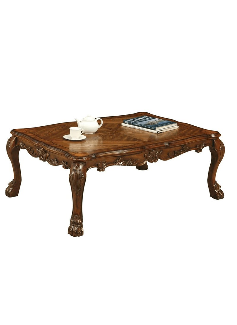 Wooden Twist - Wooden Twist Sallow Hand Carved Modern Teak Wood Rectangle Coffee Table - Image 1