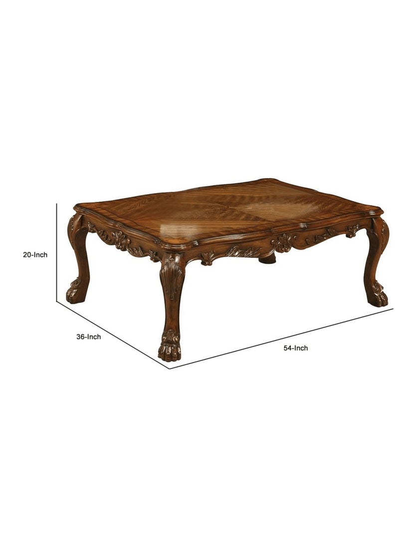 Wooden Twist - Wooden Twist Sallow Hand Carved Modern Teak Wood Rectangle Coffee Table - Image 1