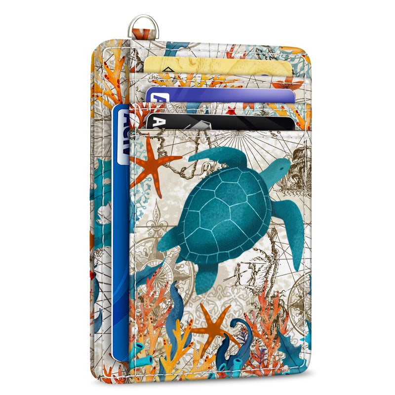 Yonlevres Credit Card Holder Slim Wallet, Sea Turtle RFID Wallet Women Front Pocket Small Card Holder Travel Cute Funny Thin Card Case ID Window PU Leather RFID Blocking Card Organizer Gifts Girls - Image 1