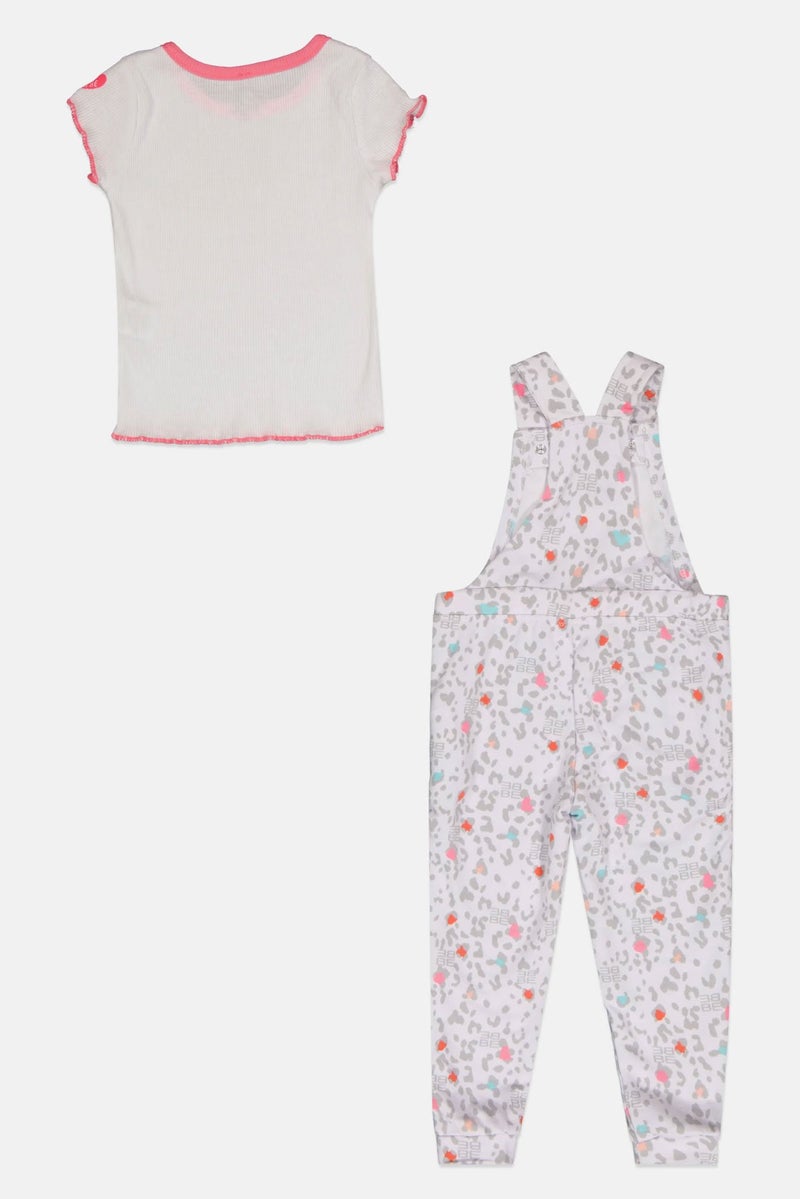 bebe Toddlers Girl 2 Pcs Brand Logo Top And Romper Set, Multicolor - Image 3