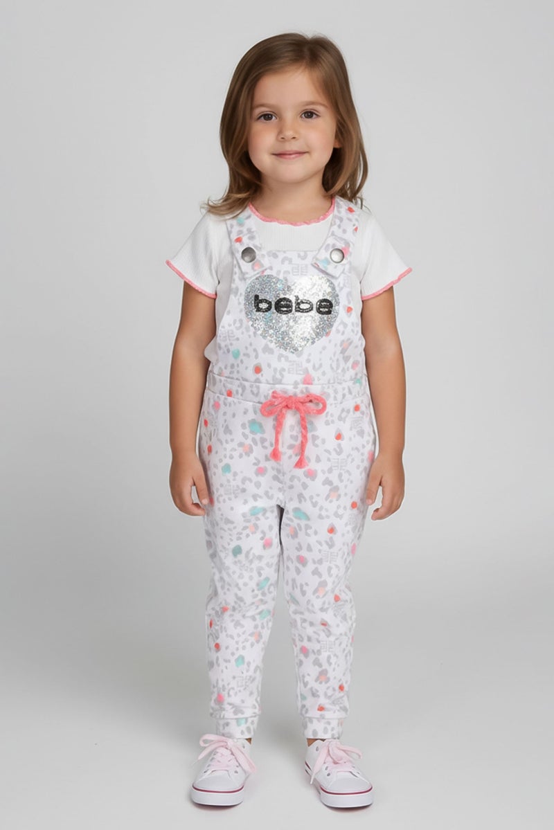 bebe Toddlers Girl 2 Pcs Brand Logo Top And Romper Set, Multicolor - Image 1