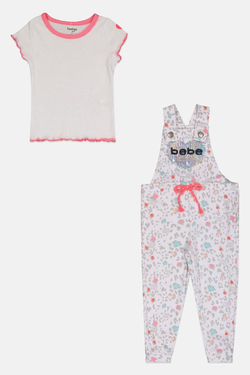 bebe Toddlers Girl 2 Pcs Brand Logo Top And Romper Set, Multicolor - Image 2