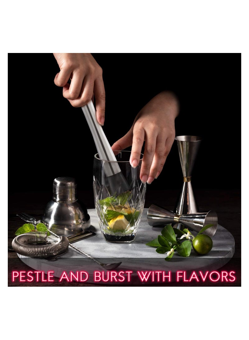 مجموعة أدوات بار منزلية من الفولاذ المقاوم للصدأ، تضم 2 قطعة: مدلك كوكتيل وملعقة خلط، مناسبة لتحضير الكوكتيلات والموهيتو والمشروبات المثلجة بالفواكه. - Image 4