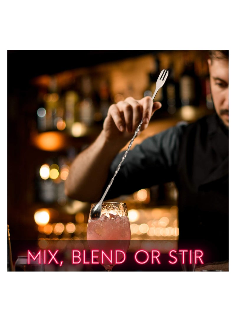 مجموعة أدوات بار منزلية من الفولاذ المقاوم للصدأ، تضم 2 قطعة: مدلك كوكتيل وملعقة خلط، مناسبة لتحضير الكوكتيلات والموهيتو والمشروبات المثلجة بالفواكه. - Image 3