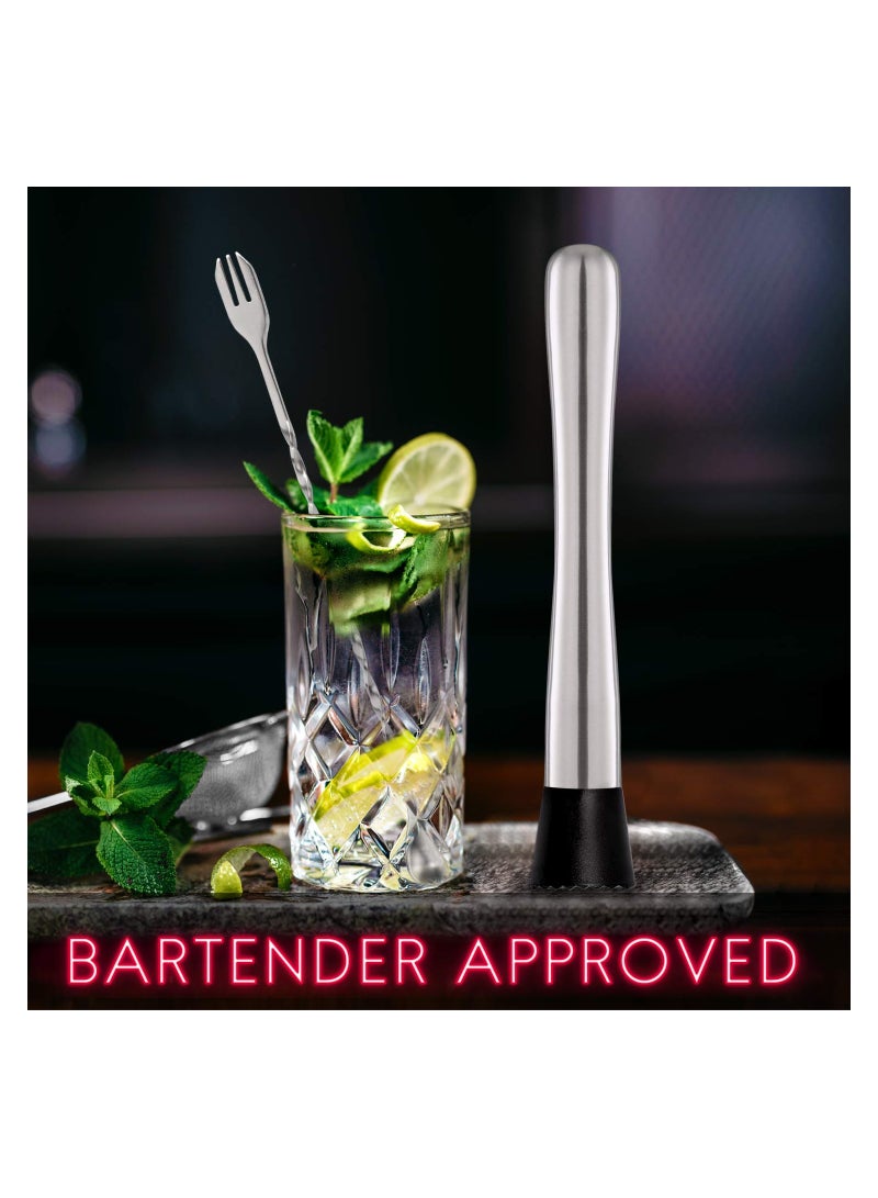 مجموعة أدوات بار منزلية من الفولاذ المقاوم للصدأ، تضم 2 قطعة: مدلك كوكتيل وملعقة خلط، مناسبة لتحضير الكوكتيلات والموهيتو والمشروبات المثلجة بالفواكه. - Image 5