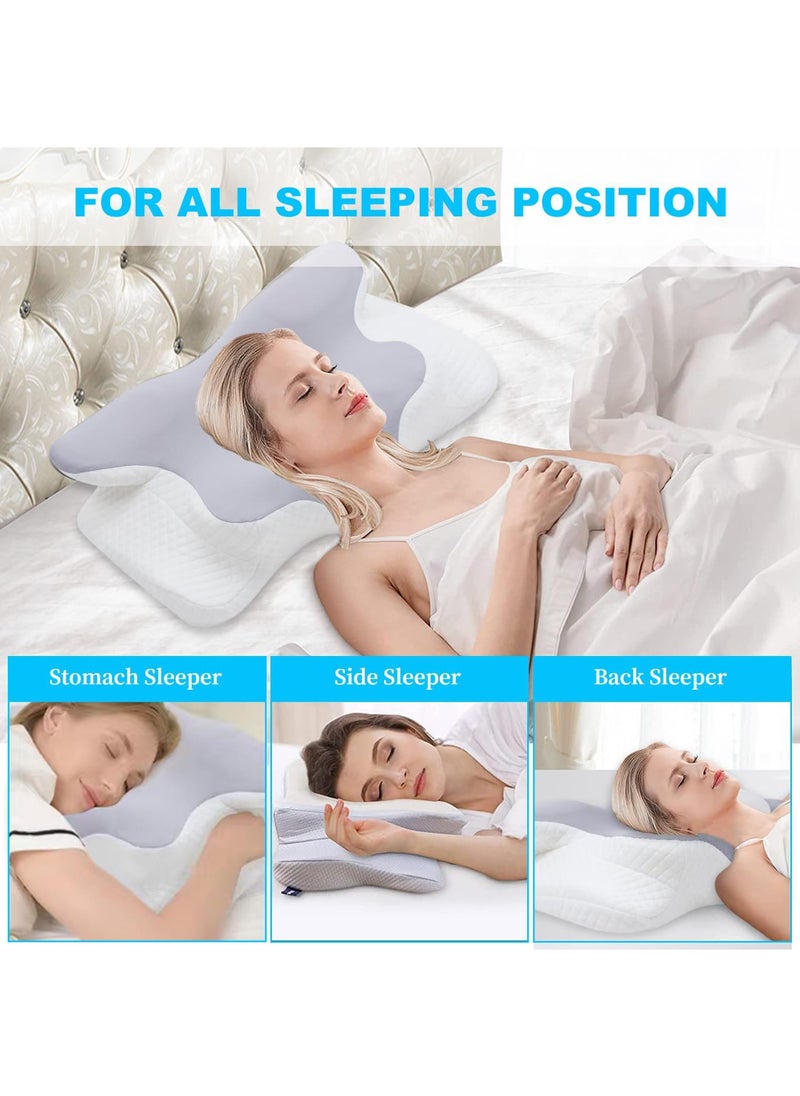 Rock Pow Memory Foam Neck Pillow, Cervical Pillow for Shoulder Neck Pain Relief, Ergonomic Orthopedic Neck Support Pillow for Back Side Stomach Sleeping, Contour Bed Pillow with Washable Cover  - Image 2