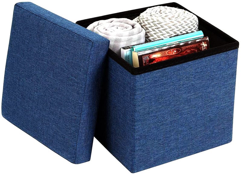 ABTRIX WITH AB Fabric Folding Organizer Storage Ottoman Bench Footrest Stool Coffee Table Cube,Camping Fishing Toys Chest Stool,Quick&Easy Assembly,22L Capacity,Padded (30X30X30 Cm,Dark Blue) - Image 2