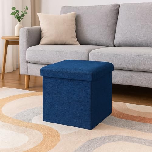 ABTRIX WITH AB Fabric Folding Organizer Storage Ottoman Bench Footrest Stool Coffee Table Cube,Camping Fishing Toys Chest Stool,Quick&Easy Assembly,22L Capacity,Padded (30X30X30 Cm,Dark Blue) - Image 1