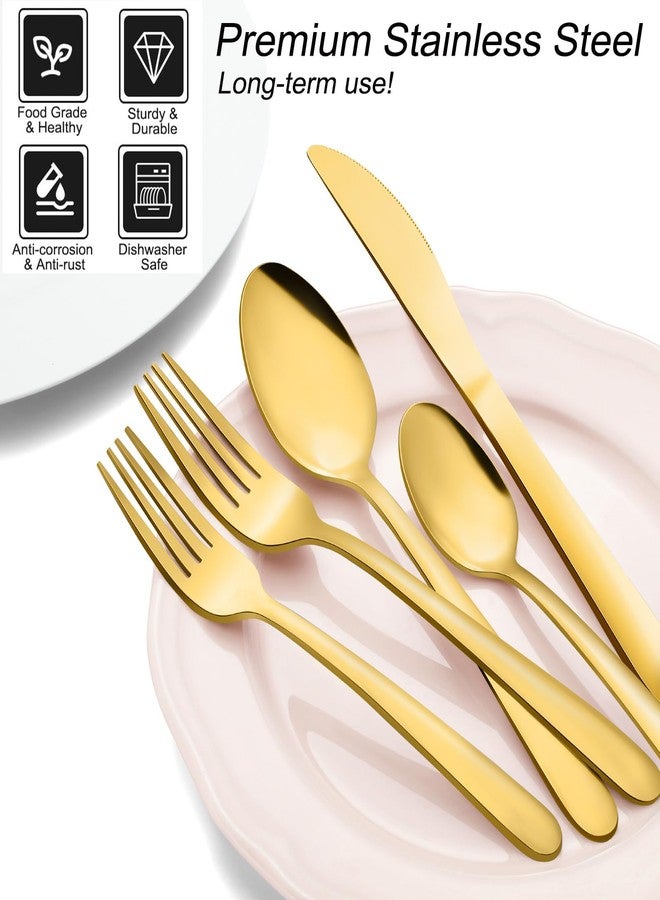 Pleafind 72Pcs Gold Silverware Set for 12 - Dishwasher Safe, Flatware Set with Steak Knives, Stainless Steel Cutlery Set, Include Forks Spoons and Knives Set, Utensil Sets for Home Restaurant - Image 4