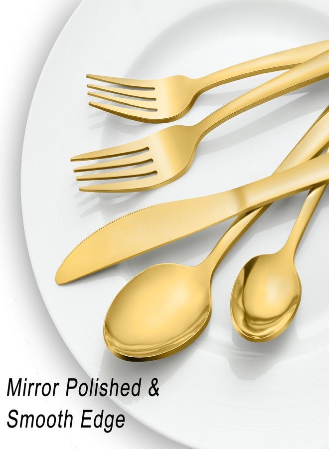 Pleafind 72Pcs Gold Silverware Set for 12 - Dishwasher Safe, Flatware Set with Steak Knives, Stainless Steel Cutlery Set, Include Forks Spoons and Knives Set, Utensil Sets for Home Restaurant - Image 3