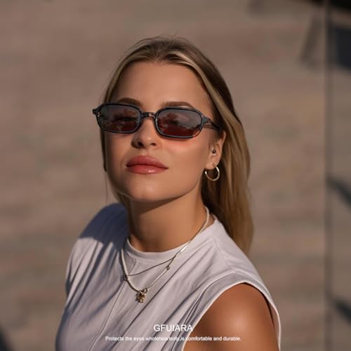 GFUIARA Rectangle Retro Sunglasses for Women Men Trendy Small Square Frame 90s Style Sunnies - Image 4