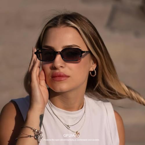 GFUIARA Rectangle Retro Sunglasses for Women Men Trendy Small Square Frame 90s Style Sunnies - Image 3