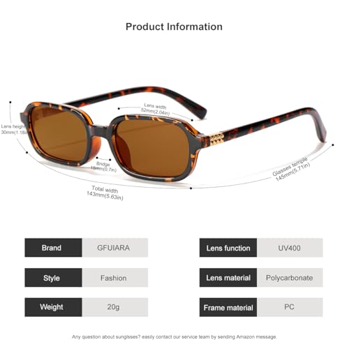 GFUIARA Rectangle Retro Sunglasses for Women Men Trendy Small Square Frame 90s Style Sunnies - Image 5