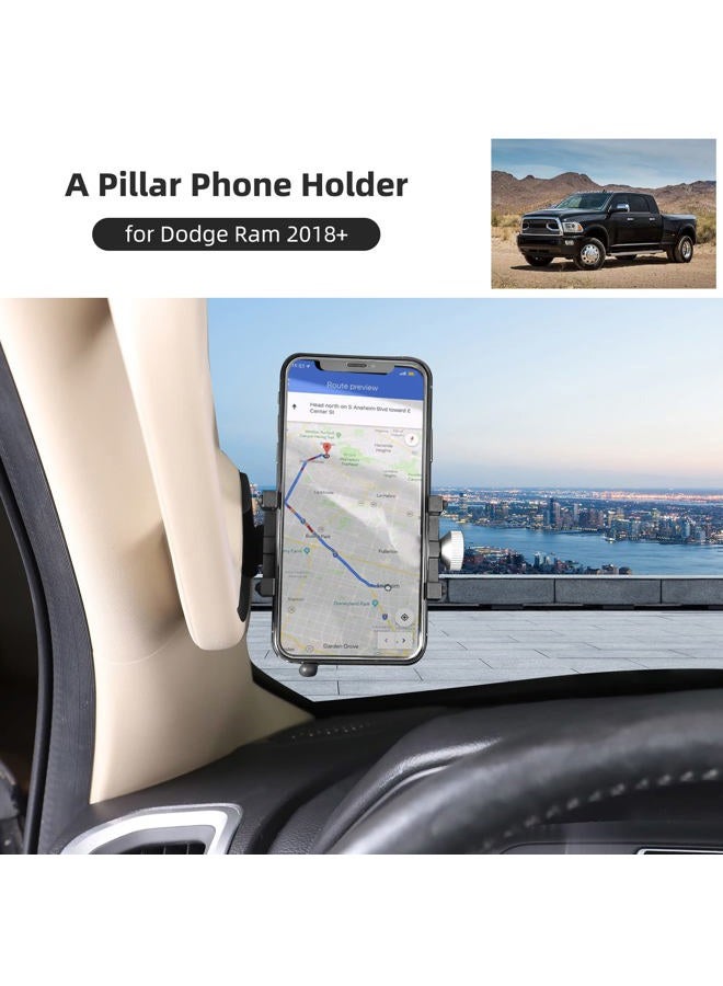 JeCar Phone Holder for Dodge Ram 1500 2018 2019 2020 2021 2022 2023 2024 2025 A-Pillar Phone Mount Accessories (Aluminum Alloy) - Image 2