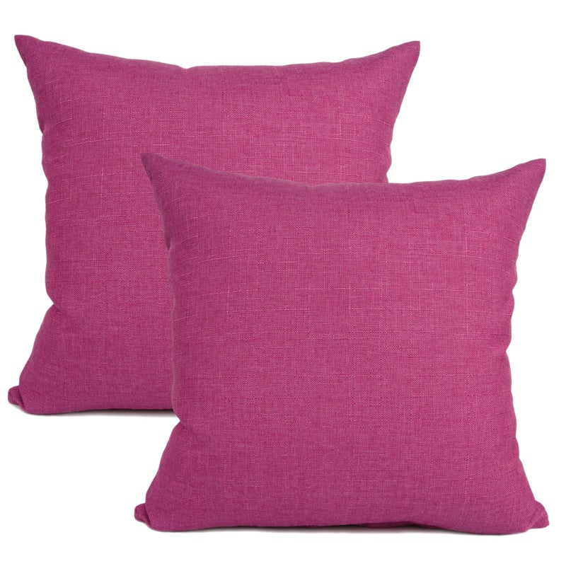 YOUR SMILE YOUR SMILE Pack of 2 Canves Faux Linen Throw Pillow Covers Square Rustic Farmhouse Decorative Burlap Pillowcases Cushion Covers for Couch Bed Sofa Living Room Pink 18 X 18  - Image 1