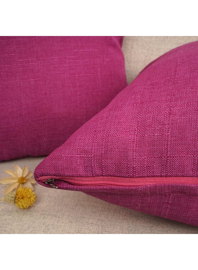 YOUR SMILE YOUR SMILE Pack of 2 Canves Faux Linen Throw Pillow Covers Square Rustic Farmhouse Decorative Burlap Pillowcases Cushion Covers for Couch Bed Sofa Living Room Pink 18 X 18  - Image 4