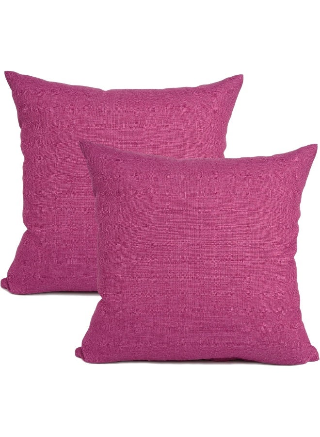 YOUR SMILE YOUR SMILE Pack of 2 Canves Faux Linen Throw Pillow Covers Square Rustic Farmhouse Decorative Burlap Pillowcases Cushion Covers for Couch Bed Sofa Living Room Pink 18 X 18  - Image 2