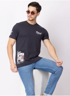 OCTAVE Octave Men's Solid Color Cotton  Anime/Graphic T-shirt ,Smoke  - Image 2