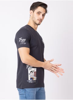 OCTAVE Octave Men's Solid Color Cotton  Anime/Graphic T-shirt ,Smoke  - Image 4