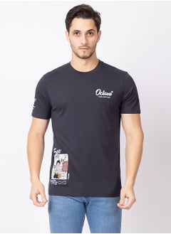 OCTAVE Octave Men's Solid Color Cotton  Anime/Graphic T-shirt ,Smoke  - Image 5