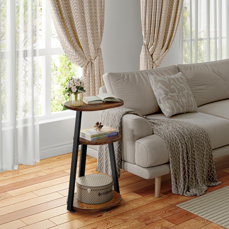 Kalrin Side Table, Small End Table with Metal Frame, 3-Tier Bedside Tables, Round Side Tables for Living Room Bedroom Couch Bathroom, Oval, Vintage Brown - Image 3