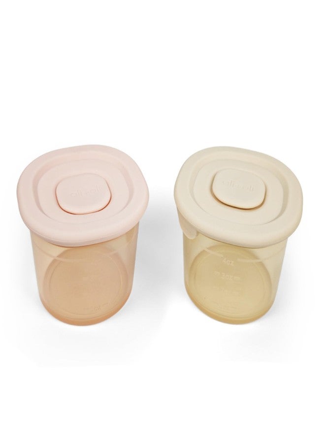 Ali+Oli Silicone Baby Food Containers (4oz) 2-pk Reusable Leakproof Snack Storage with Airtight Lids - Freezer & Microwave Safe for Infant and Kids Meals (Blush-Khaki) - Image 1