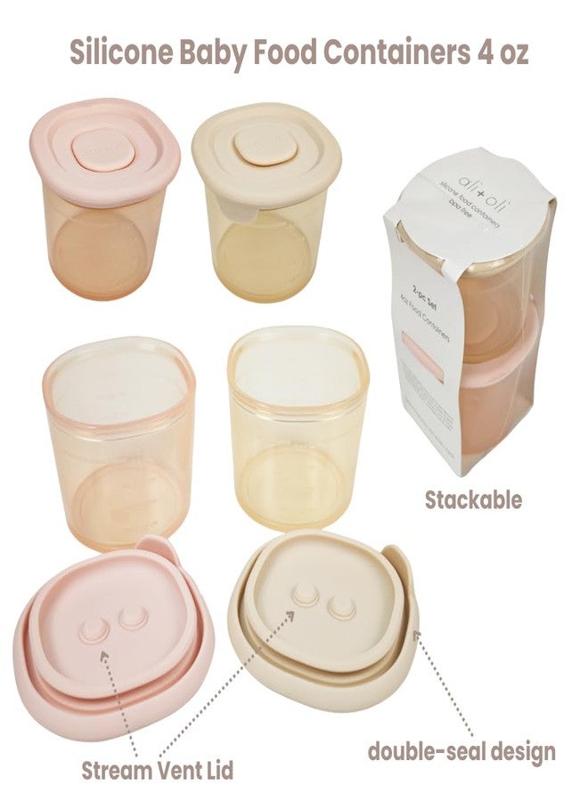 Ali+Oli Silicone Baby Food Containers (4oz) 2-pk Reusable Leakproof Snack Storage with Airtight Lids - Freezer & Microwave Safe for Infant and Kids Meals (Blush-Khaki) - Image 2