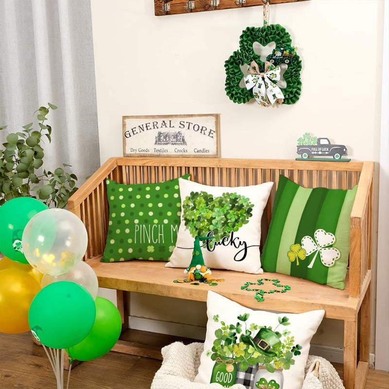 GEEORY St. Patrick's Day Pillow Covers 18 x 18 Inch Set of 4, Green Shamrock Heart Lucky Polka Dots Pinch Me Mason Jar Farmhouse Throw Pillowcases for Home Sofa Couch Cushion Decoration G429-18 - Image 3